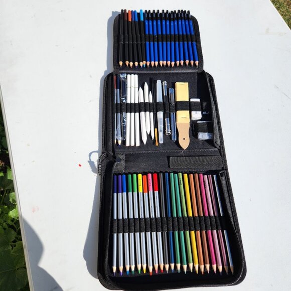 NEW Caliart 76 Piece Art Kit Supplies Watercolor Pencils Charcoal Travel Case Co - Picture 11 of 15